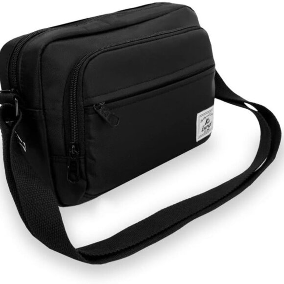 Black Shoulder Bag for Adults, Water-Resistant Polyester, Multiple Compartments, - Picture 1 of 6